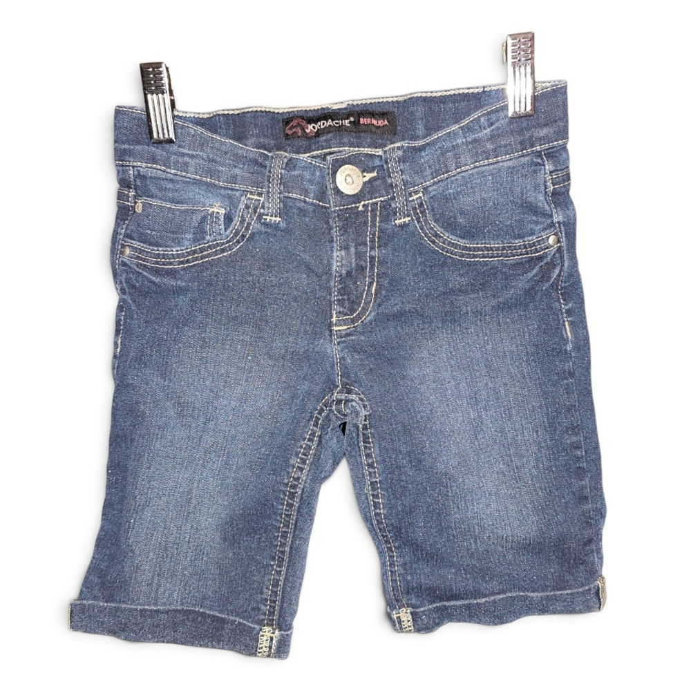 Jordache Bermuda Shorts Girls Size 7 Blue Excellent Stretch Denim Cuffed Hem‎
